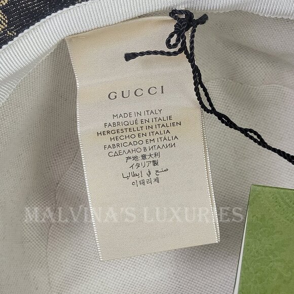 GUCCI HAT GG LOGO MONOGRAM JACQUARD BLACK w LEATHER TRIM BUCKET UNISEX - Picture 9 of 16